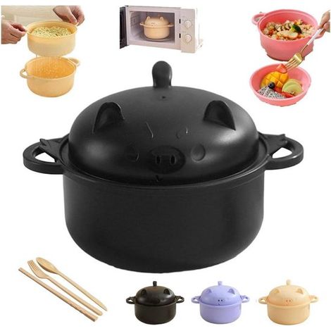 Bol para ramen, Con tapa, Olla para ramen, Bol portátil para ramen para microondas, etc, color negro (palillos y otros accesorios no incluidos) (1/5)