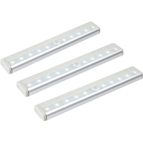 Lampes d'intérieur alimentées par batterie avec capteur de mouvement LED, lot de 3 lampes de placard sans fil 10 bandes LED (1/5)