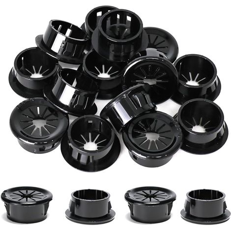 25 clips para cables, 19 mm de diámetro, clips redondos de nailon para cables de oficina, color negro. (1/5)