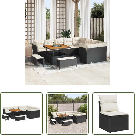 vidaXL Mobilier extérieur - Ensemble de canapé de jardin 12 pcs Noir polyrotin (1/5)