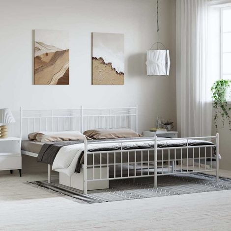 Cadre de lit,Structure de lit,Lit Adulte métal sans matelas et pied de lit blanc 183x213 cm (1/5)