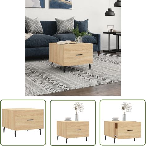 The Living Store Table basse Chêne sonoma 50x50x40 cm Bois d'ingénierie - Table Basse - Meuble Salon - Table D'appoint - Table Design - Table Ronde