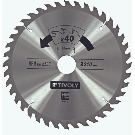 Tivoly • Hoja de sierra circular • Ø210 mm • 40 dientes de carburo • Para cortar madera dura • Para cortar madera laminada (1/2)