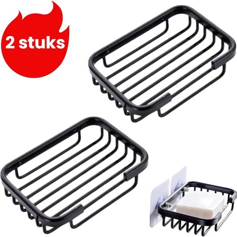 Porte-savon 2 pièces - Porte-savon sans perçage - Panier et support pour savon - Porte-savon mural pour salle de bain - Noir (1/5)