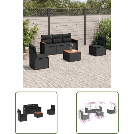 The Living Store 6-tlg. Garten-Sofagarnitur mit Kissen Schwarz Poly Rattan - Gartenmöbel - Outdoor Möbel - Esstisch - Lounge Set - Rattan Gartenset (1/3)