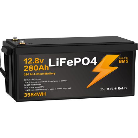 Batterie Lithium 12V 280Ah LiFePO4 - BMS intégré, IP67, 3000+ cycles - Pour bateau, camping-car, stockage solaire maison - BZ0003-LFP-280Ah (1/5)