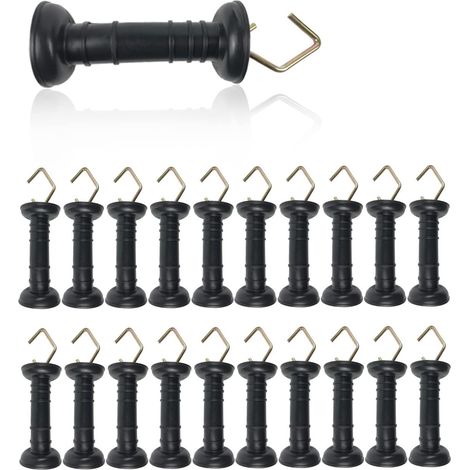 Lot de 20 poignées de portail de clôture électrique résistantes avec limiteur de tension à ressort et grand crochet attaché pour clôture électrique (1/5)
