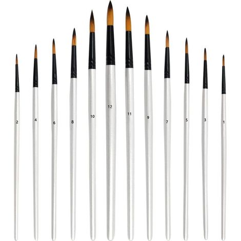 12pcs Pinceaux Peinture Acrylique Rond Professionnel, Nylon Pinceaux Artiste pour Débutant Artiste Enfant, Pinceau de Peinture à l'huile pour Aquarelle, Peinture Gouache, Manches en Bois, Blanc (1/5)