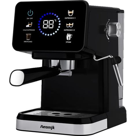 Halbautomatische Espressomaschine, Ein-Tasten-Funktion, Integrierter Milchaufschäumer, schwarz (1/2)
