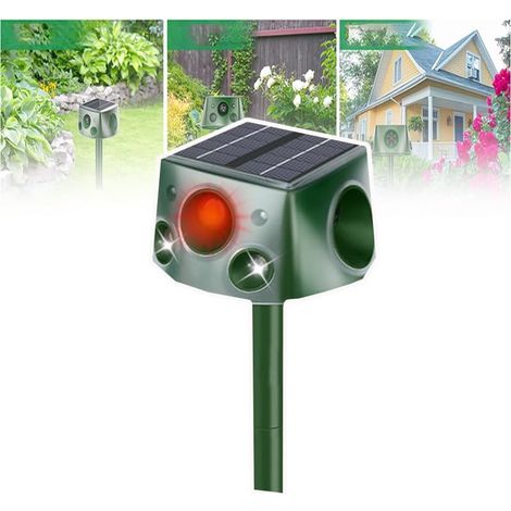 Répulsif Solaire pour Animaux (Batterie Au Lithium 2200 MAh), Répulsif Ultrasonique Contre Les Insectes - Protection À 360°/détecteur De Mouvement Activé, 6 Modes, Étanche,1 (1/5)
