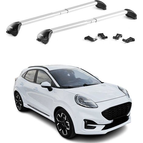 OMAC Barres de toit transversales certifiées TÜV pour Ford Puma 2019-2026 – Verrouillables (4 antivols) – Charge max 100 kg – Fixation durable Argent (1/4)