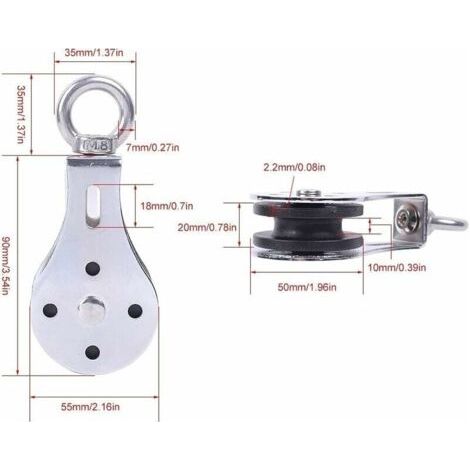 Poulie de levage silencieuse en acier inoxydable, capacité de charge de 300 kg, avec anneau de levage pivotant et roue de levage pour la musculation et le fitness (1 paquet) (1/4)