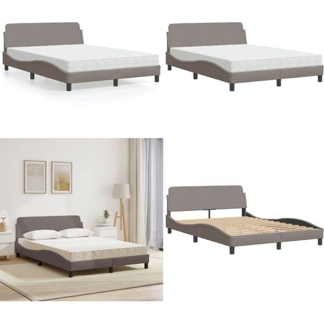Bett mit Matratze Taupe 140x190 cm Stoff - Doppelbett - Boxspringbetten - Lattenrost - Bettsofa - Wohnraumgestaltung - Home & Living (1/5)