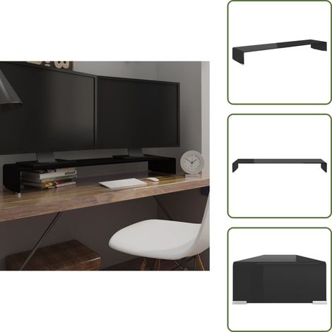 Meuble TV/support pour moniteur 120x30x13 cm verre noir - Support Tv - Meuble Tv - Stand Tv - Support Ecran - Bureau Informatique (1/5)