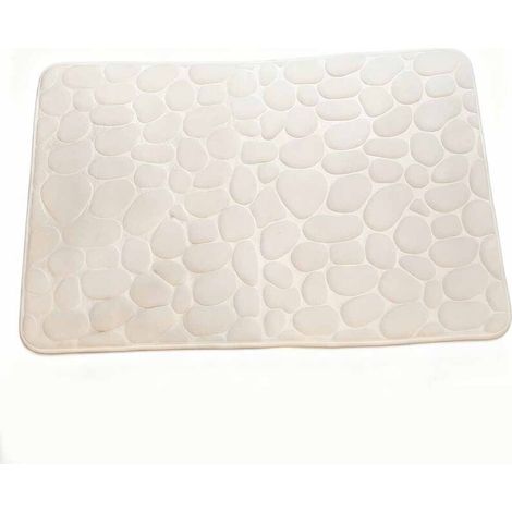 Tapis de bain antidérapant en polaire corail à motif galets – ultra-doux, très absorbant, séchage rapide, lavable en machine, convient pour la douche et le bain – 40 x 60 cm