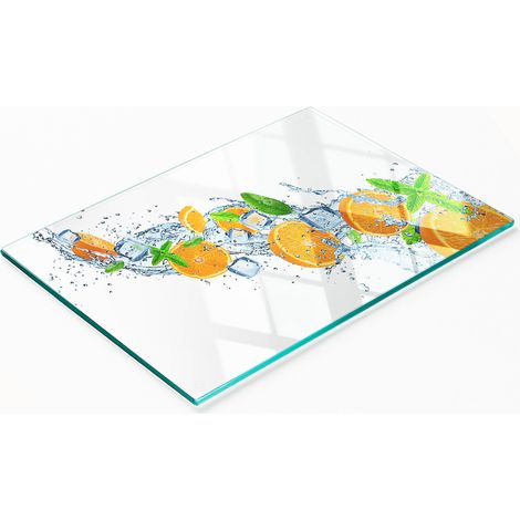 Tabla de cortar decorativa de vidrio templado con diseño de naranjas, 80x52 cm. (1/5)