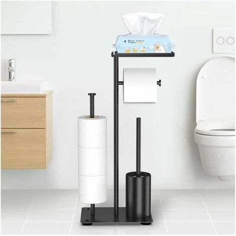 Stainless steel toilet roll holder, freestanding toilet roll holder with toilet brush, no-drill toilet roll holder, toilet roll holder (1/4)