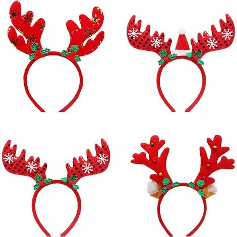 Bandeaux de Noël, 4 Pièces Serre-tête Fête, Chapeaux à Thème, Cornes de Renne (1/5)