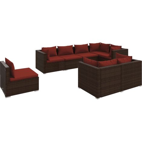 Set di mobili da giardino per esterni 8 pz con cuscini in polyrattan marrone 020017726