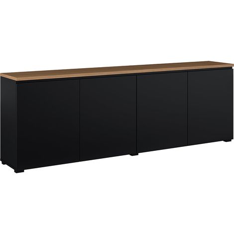 Buffet Liko mit 4 Türen, Schwarz und Holzoptik, 200cm (1/5)