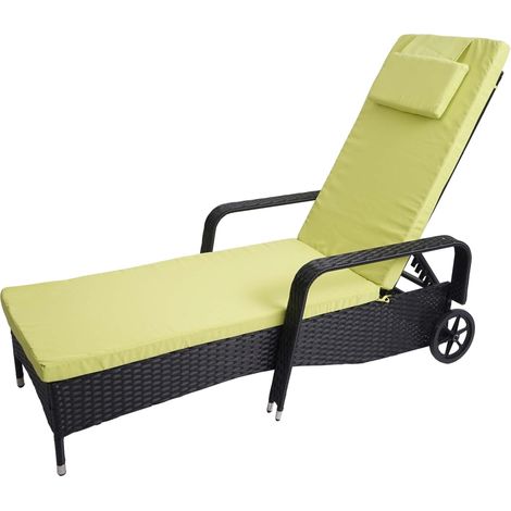 Poltrona relax sedia a sdraio da giardino lettino prendisole in polyrattan antracite rivestimento verde chiaro 040004242