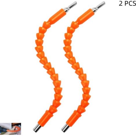 Destornillador naranja de 2 piezas con mango suave y varilla de extensión para broca giratoria de 360° con portabrocas universal, 29,5 cm (1/5)