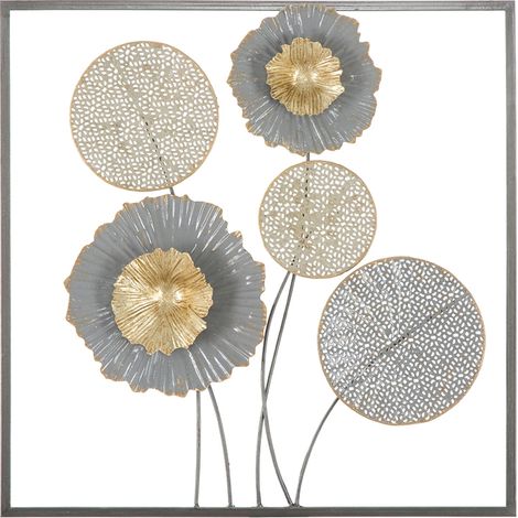 Sqity Quadratische 3D-Metall-Wanddekoration mit Blumenmotiven