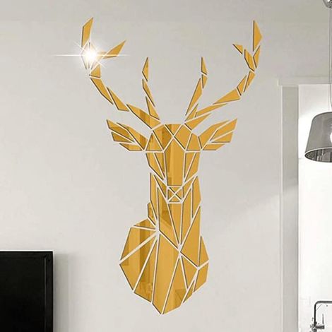 3D Art du Cerf Muraux Sticker Mural Murale Wall Stickers Autocollant DIY Arts Decor Décoration Acrylique 72 43 CM Or (1/4)