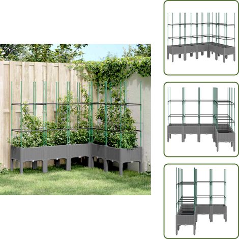Pflanzkübel mit Rankgitter Hellgrau 160x120x142,5 cm PP - Blumentopf - Kübel - Gartenkasten - Rankhilfe - Rattan Optik (1/5)