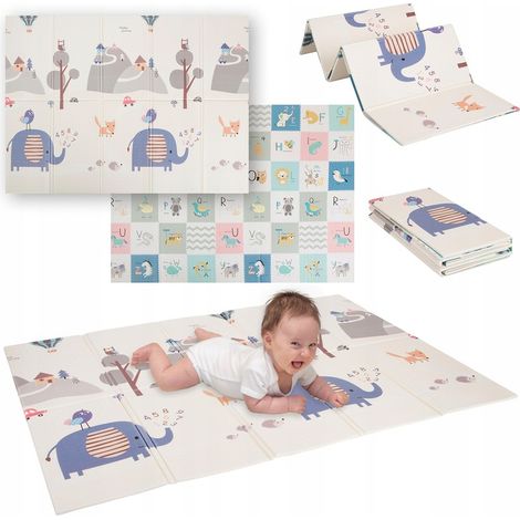 Alfombra de juegos KiddyMoon para bebés, de doble cara, de espuma, para gatear, para niños, con diseño de parque infantil, cómoda, perfecta para interiores y exteriores, 150 x 200 x 1 cm, gris. (1/5)