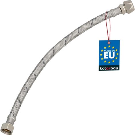 KOTARBAU® Flexible Robinet 3/8" x 3/8" - Tuyau Robinet Cuisine 40 cm - Écrou Tournant x Raccord à Sertir - Rallonge Robinet Cuisine Flexible - Tuyau Flexible Plomberie - Acier Inoxydable - Argent (1/4)