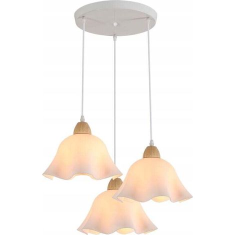 3 Lampes Suspension Luminaire Vintage Lustre Industriel en Bois Rétro Plafonnier Fleurs Design E27 Éclairage de Plafond pour Salon Chambre Cuisine (Blanc, Bois) (1/5)