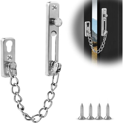 1 - Chaîne De Sécurité - Acier Inoxydable - Mécanisme À Ressort Et Bouton Anti-Vol - Pour Portes Et Fenêtres Intérieures Ou Extérieures - Argent - 20cm
