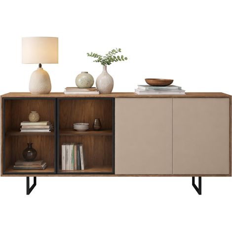 Sideboard Rivarone, 3 Böden, Schwenktür, 4 Türen, 200x40x87h cm Beige