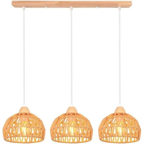 Lustre Suspension Vintage Lampe Plafonnier en Bois Rotin Brun E27 Luminaire Eclairage Design Cage Réglable pour Salon Chambre (1/5)