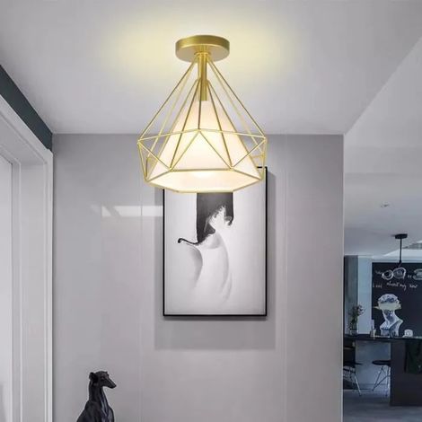 Plafonnier Industrielle en Métal Or Lustre Plafonnier Diamant Cage Vintage pour Salon Chambre Cuisine (1/4)