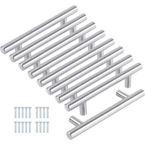 Lot de 8 poignées de meuble cuisine 128mm – Acier inoxydable nickel brossé – Entraxe 128mm – Longueur 200mm – Largeur 32mm