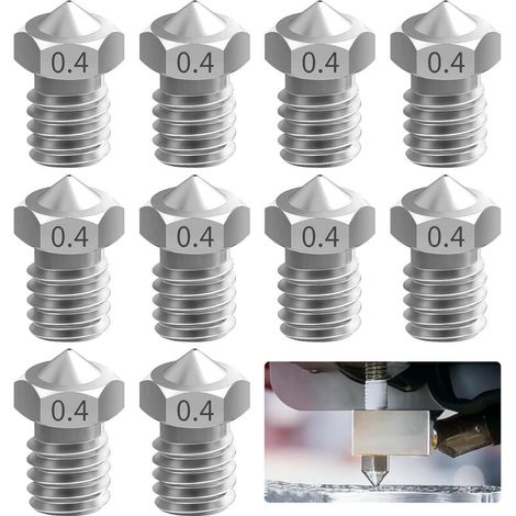 10 Pièces Buse Imprimante 3D 0.4 mm Artillery, MK8 Ender Buses en Acier Inoxydable, Buses D'imprimante Filament de 1,75 mm, Nozzle Extrudeuse Tête Compatible Creality Ender 3, Makerbot, CR- 10S (1/5)