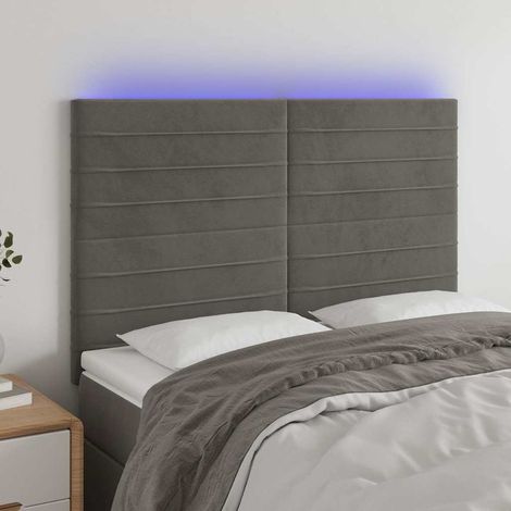vidaXL Cabecero con luces LED terciopelo gris oscuro 144x5x118/128 cm (1/5)