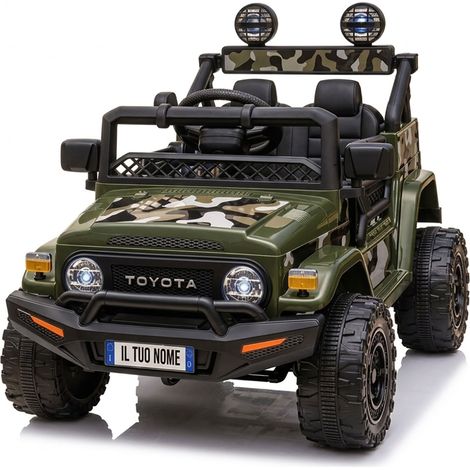 Macchina Elettrica per Bambini Fuoristrada Toyota Fj Cruiser 12V Telecomando Ruote in Gomma e Sedile in Pelle Verde Militare (1/5)