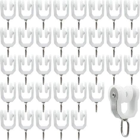 Rouleaux de Rail de Rideau-36 pièces Rail Extérieur Crochet de Rideau Rail Glisseur Rail,Rideau Poulie à Rideaux en Acier Inoxydable(Blanc) (1/5)