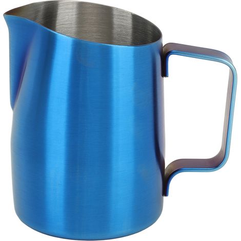 Mousseur à lait avec buse vapeur, design élégant, bleu titane, 450 ml, idéal pour le latte art. (1/5)