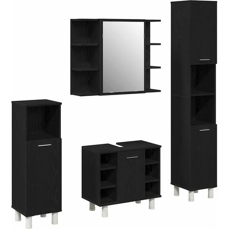 vidaXL Juego de muebles de baño 4 pcs Negro 30 x 30 x 179,5 cm (1/5)