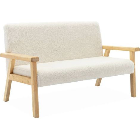 Banquette canapé enfant en bois et tissu bouclette. Isak. L 84 x P 43.5 x H 50cm