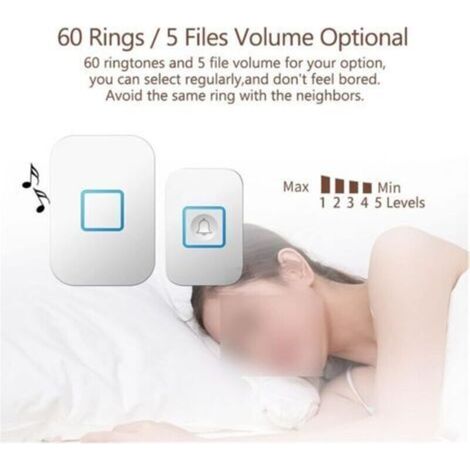 Sonnette sans fil 1 2 boutons 1 2 3 récepteurs 300 m télécommande 60 carillons sonnette de porte intelligente LED (couleur : W 1 bouton 3 récepteurs) (1/4)