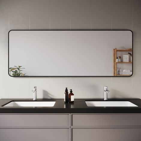 SIRHONA Miroir de maquillage indépendant moderne 1600 x 600 x 28mm, avec support amovible, installation murale ou verticale (1/5)