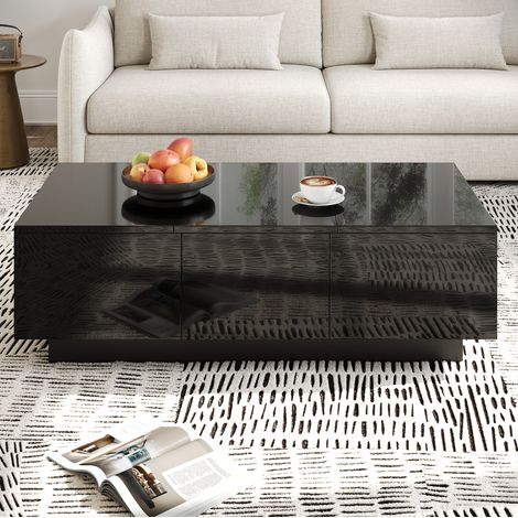 Couchtisch mit Schubladen und Schiebefächern Schwarz OKMYHOME (1/5)