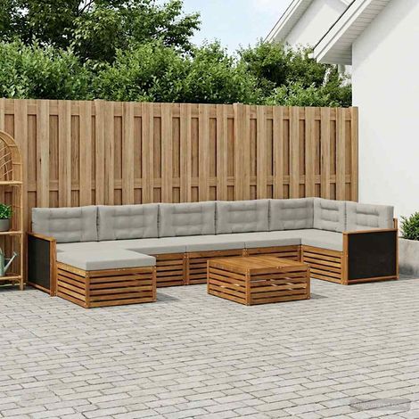 vidaXL Outdoor-Sofagarnitur mit Kissen 8 pcs Natürlich und Hellgrau (1/5)