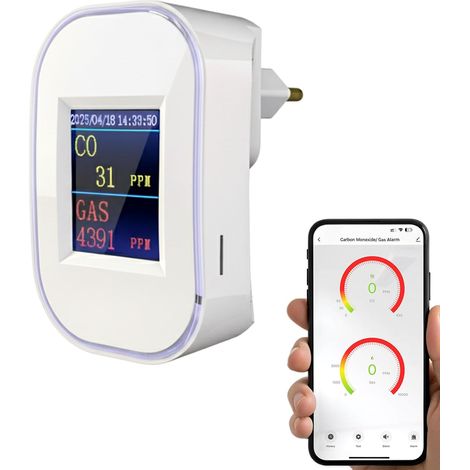 Détecteur de Gaz et de Monoxyde de Carbone WiFi avec Prise, Affichage LED, Alarme Sonore, Application Smart Life/Tuya, pour Gaz Naturel, GPL, Propane, Butane (1/5)