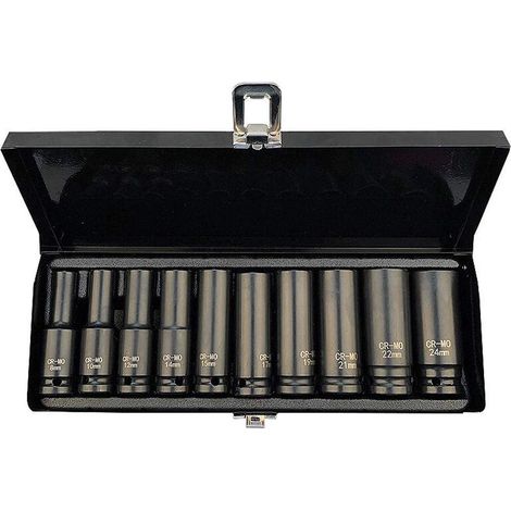 1/2" Ensemble de douilles à chocs profondes, 10 pièces, 6 points, tailles métriques 8mm-24mm Écrou à impact (1/5)